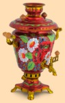 Самовар электрический Маки и ромашки на красном (3л)