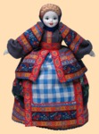 Кукла на чайник для самовара Сударыня синее платье (фарфор)